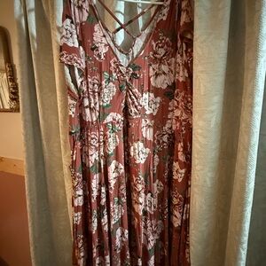 Torrid Floral Maxi Dress in Brown and Pink